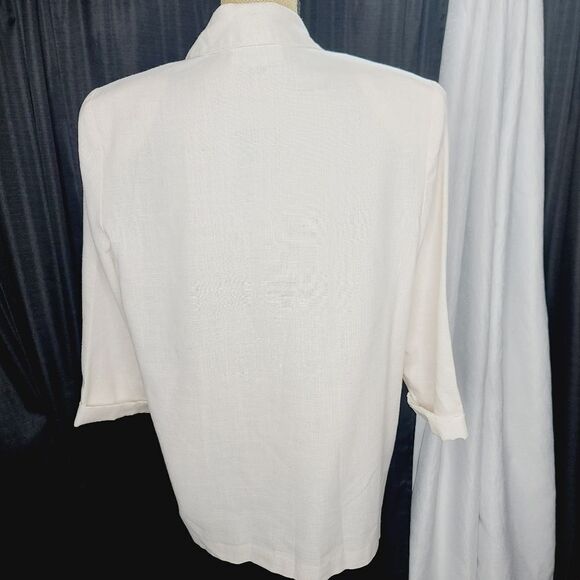 Vintage 90s Neutral Minimalist Beige Lightweight Long Fall Blazer - Picture 7 of 16